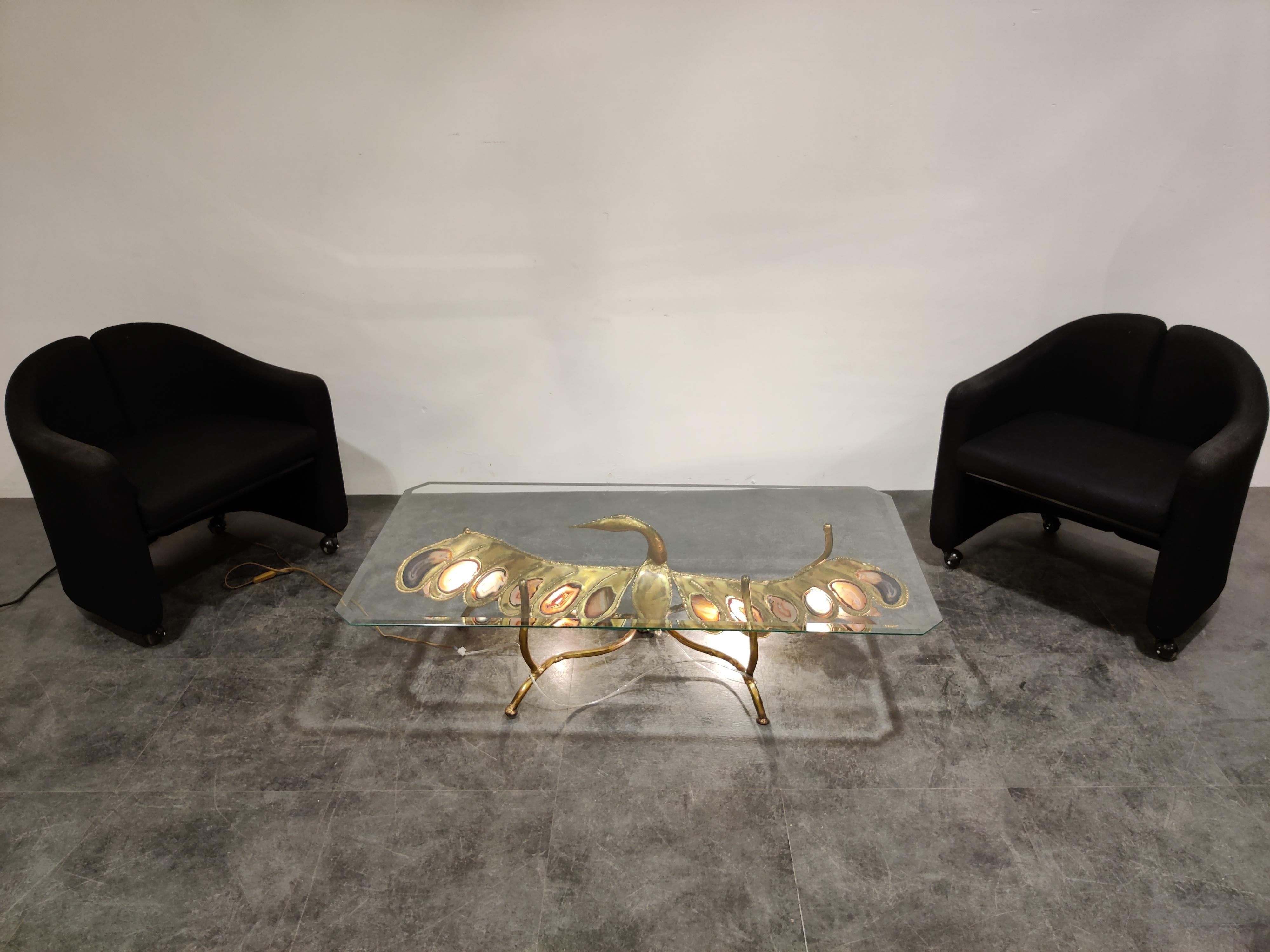 Henri Fernandez illuminating Sculptural Bird Coffee Table in Agate and Brass 5