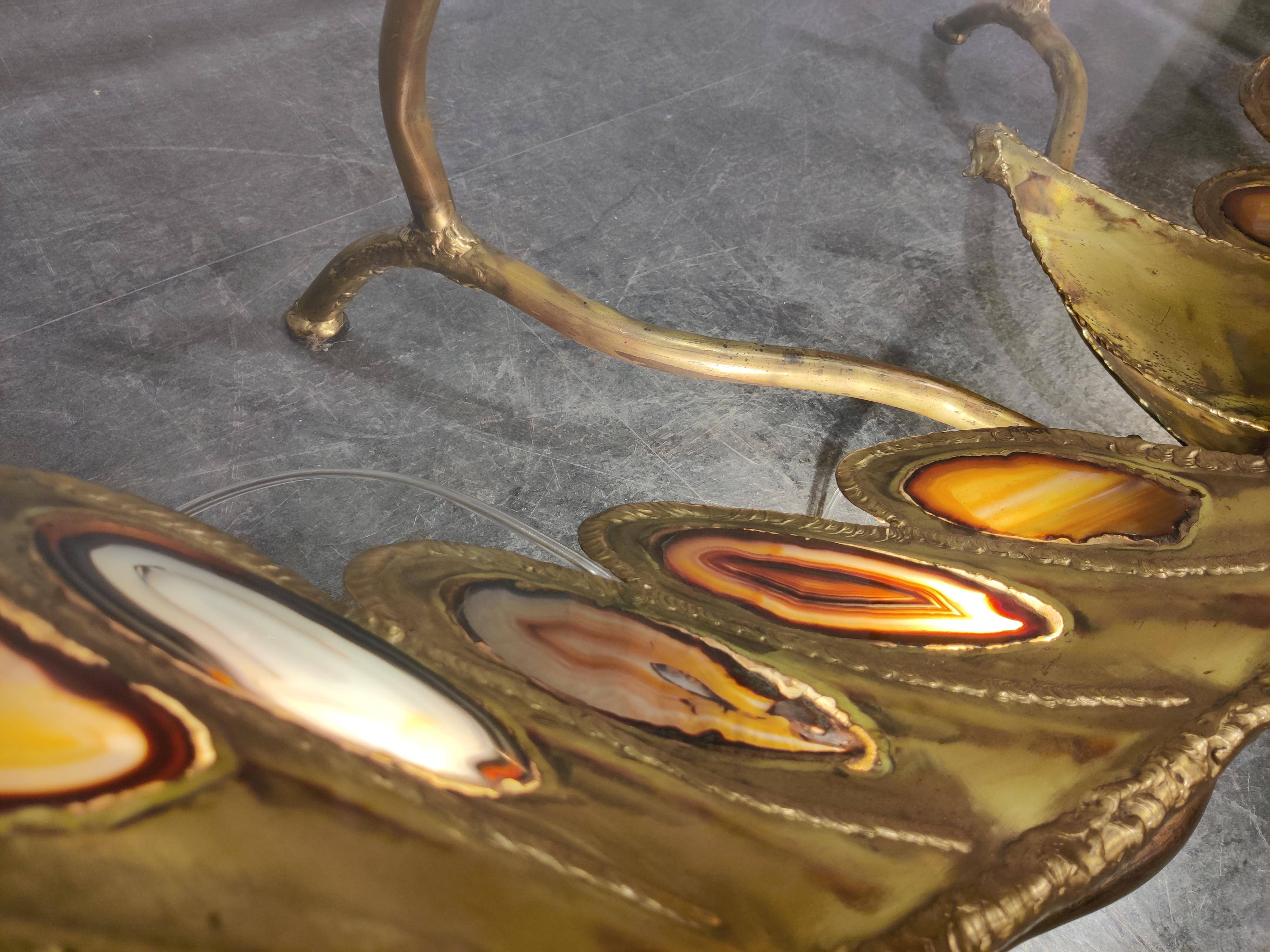French Henri Fernandez illuminating Sculptural Bird Coffee Table in Agate and Brass