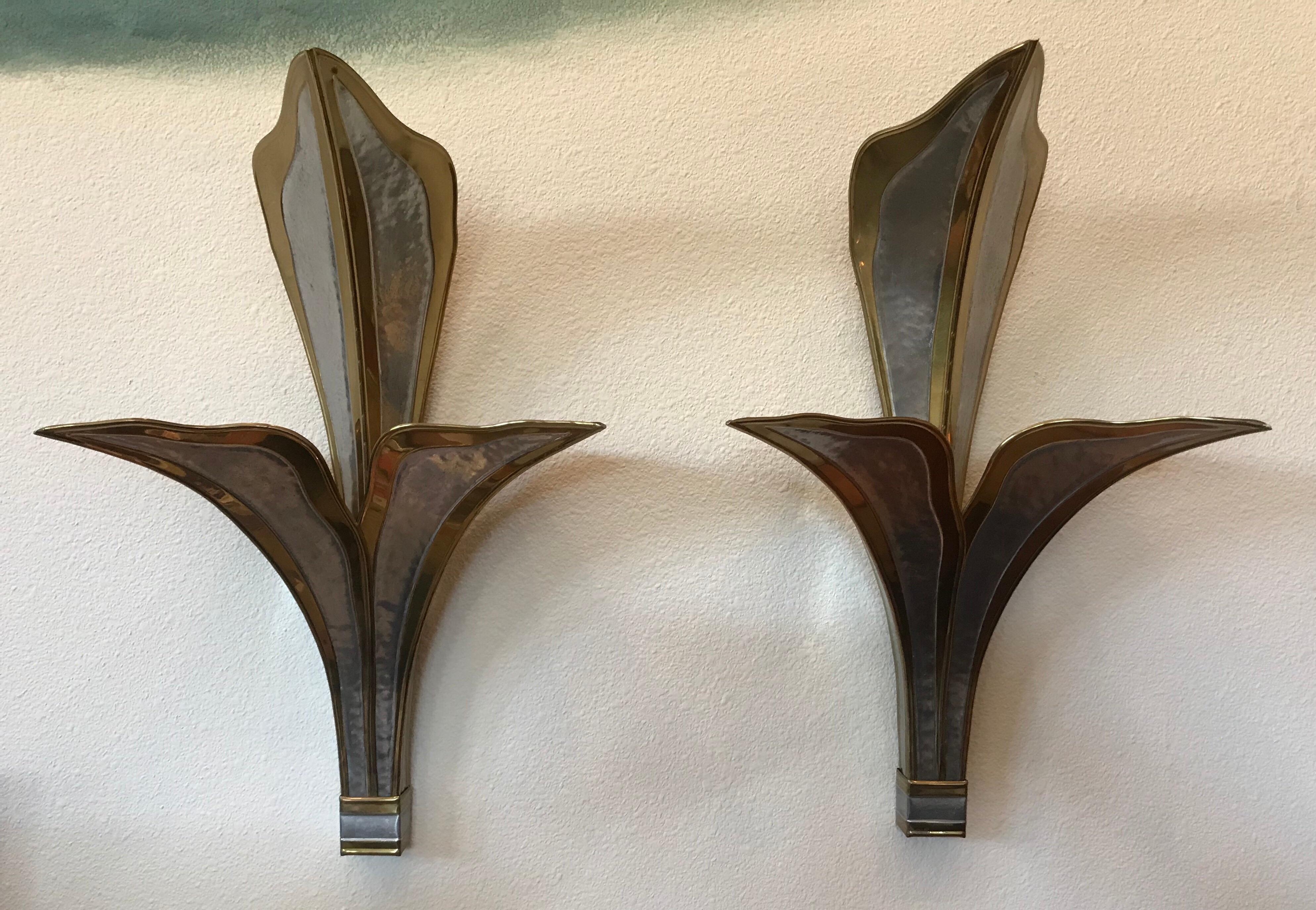 Brass Henri Fernandez Nouveau Pair Large Wall Lights