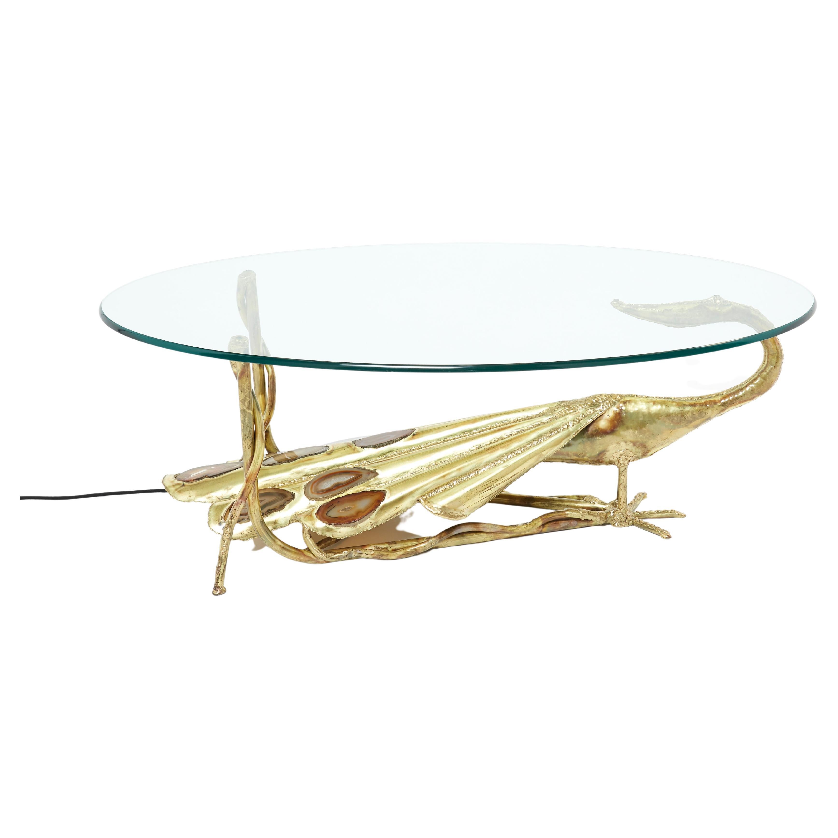 Table basse paon signée Henri Fernandez en bronze et pierres d'agate,  années 1970 sur 1stDibs | henri fernandez sculpteur table