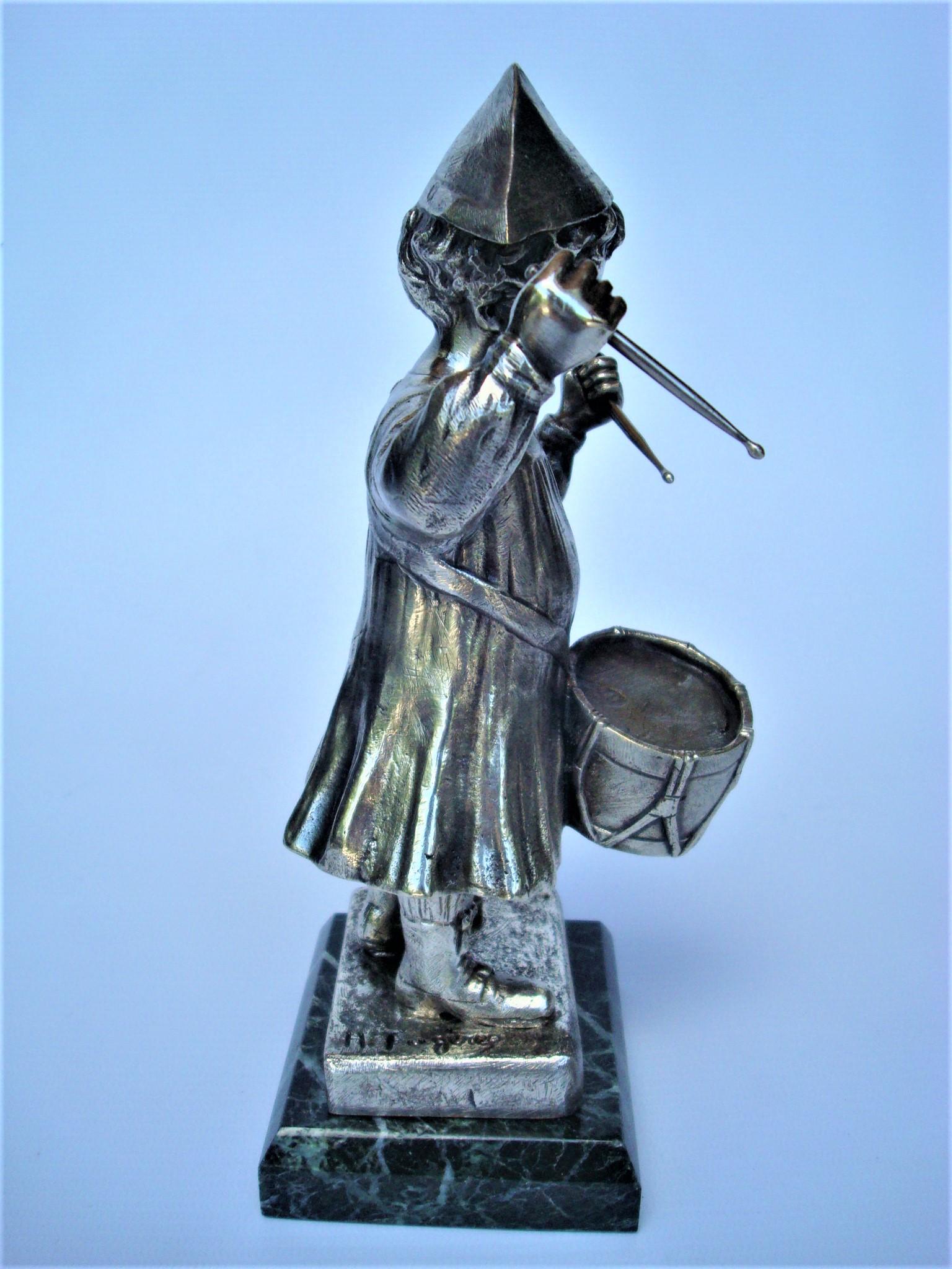 French Henri Fugere, Bronze Figure, 'Bebe Tapin' Boy Playing His Drum For Sale