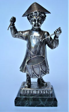 Henri Fugere, Bronze Figure, 'Bebe Tapin' Boy Playing His Drum