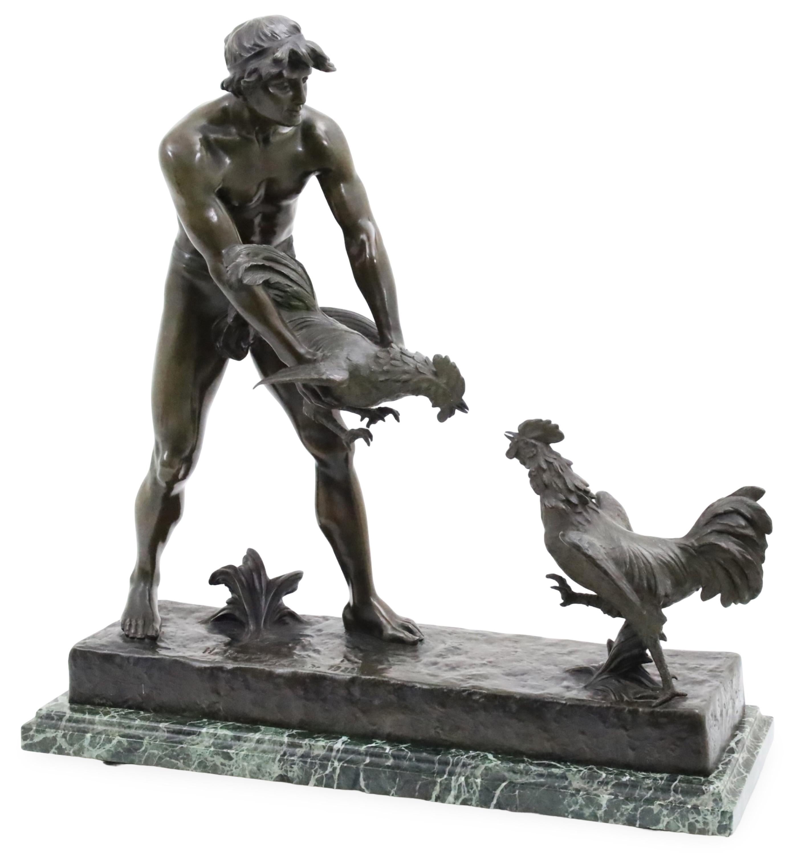 Grande scultura in bronzo da tavolo di Henri Fugere (1872 - 1944), fusa per il Salon di Parigi del 1922, firmata sulla base e appoggiata su un basamento di marmo.