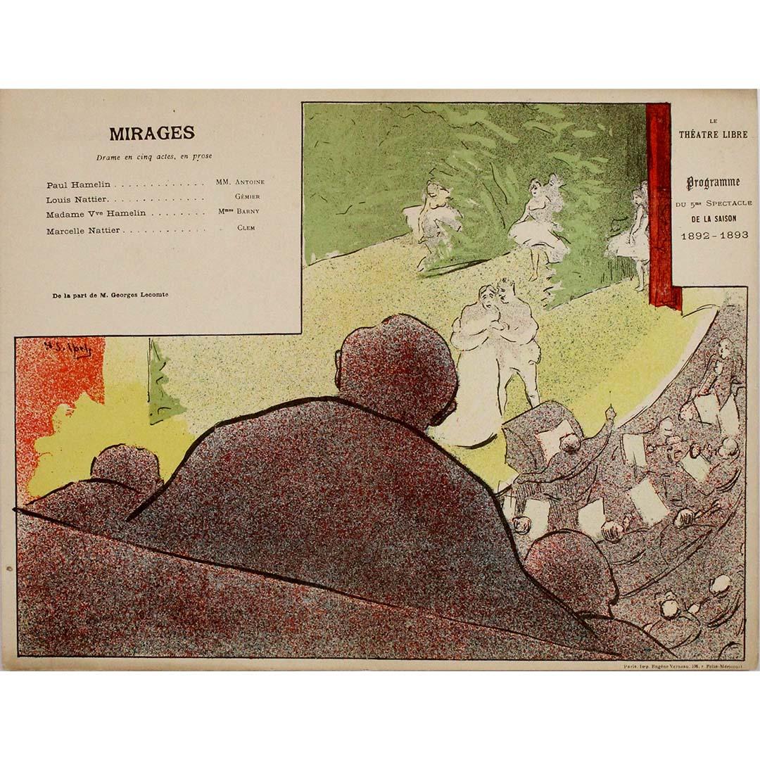 In diesem illustrierten Programmheft für Mirages von 1892 erweitert Henri-Gabriel Ibels, eine Schlüsselfigur der Nabis-Bewegung, die Reichweite der modernen Kunst bis in den Bereich der Performance. Dieses Programm, das für das von André Antoine