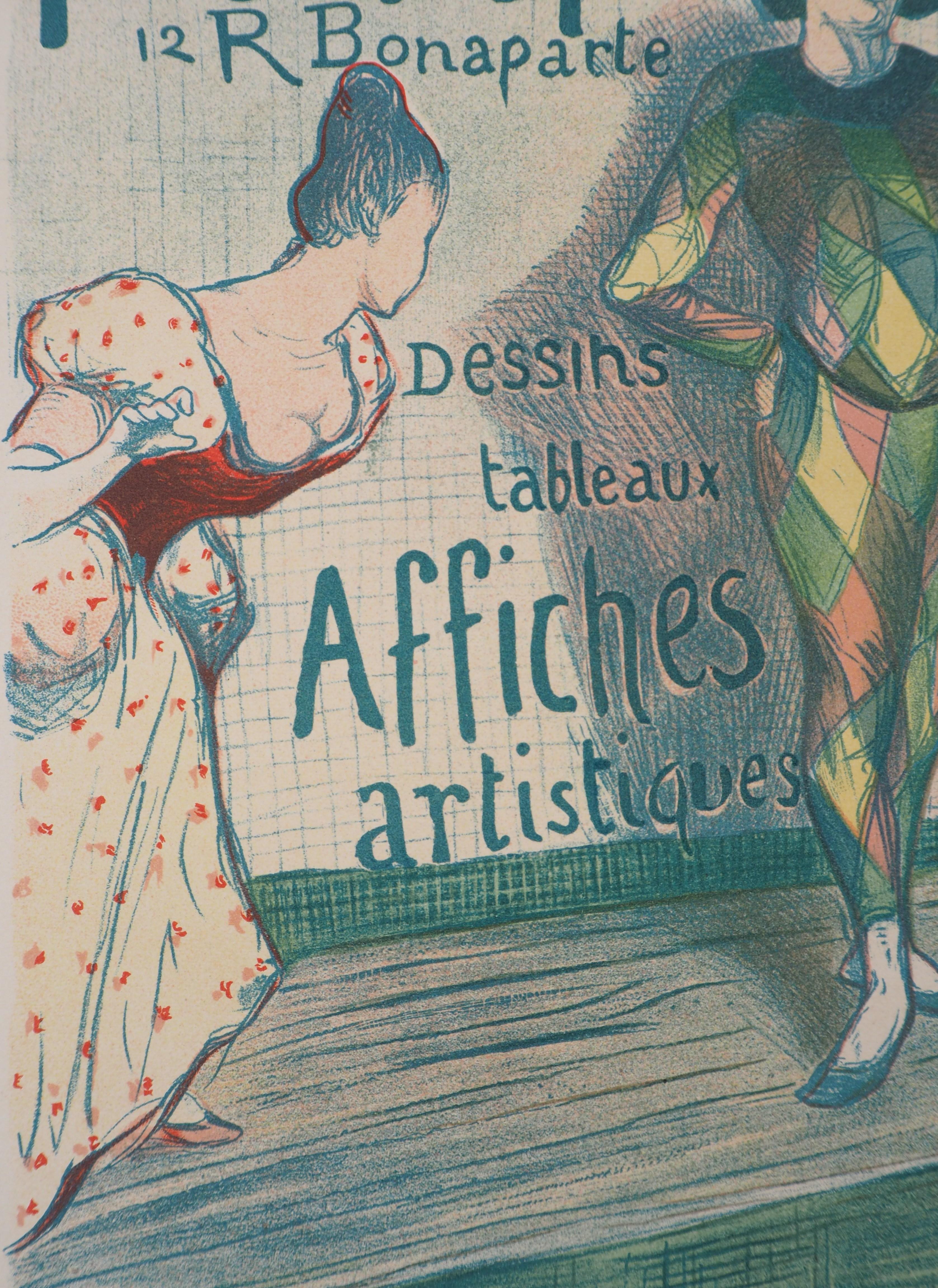 Harlequin and Pierrot - Lithograph (Les Maîtres de l'Affiche), 1897 - Gray Figurative Print by Henri Gabriel Ibels