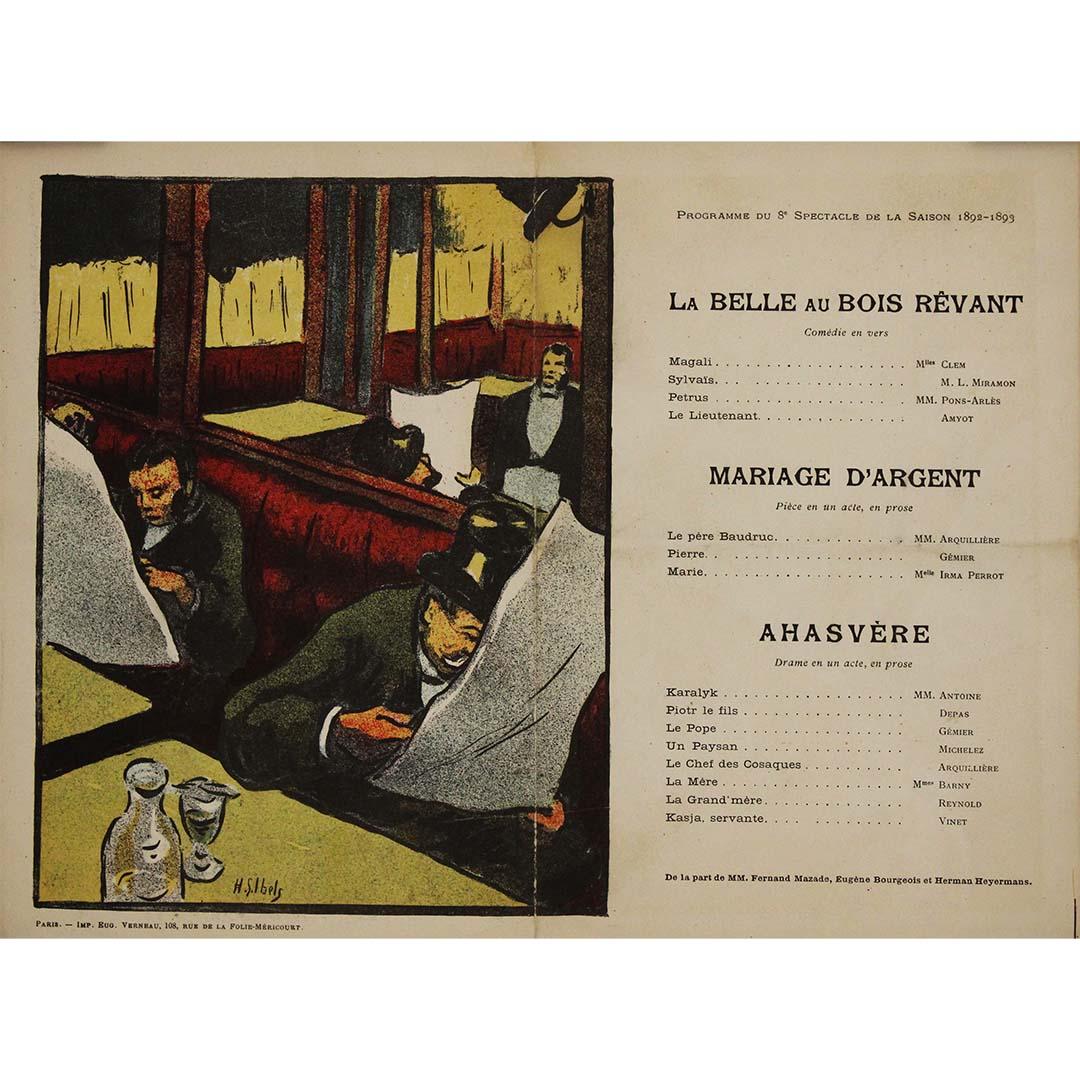 Questo programma illustrato originale del 1893 di Henri Gabriel Ibels è una straordinaria sopravvivenza dei giorni pionieristici de Le Théâtre Libre, il collettivo teatrale radicale di André Antoine che rivoluzionò il palcoscenico di Parigi.