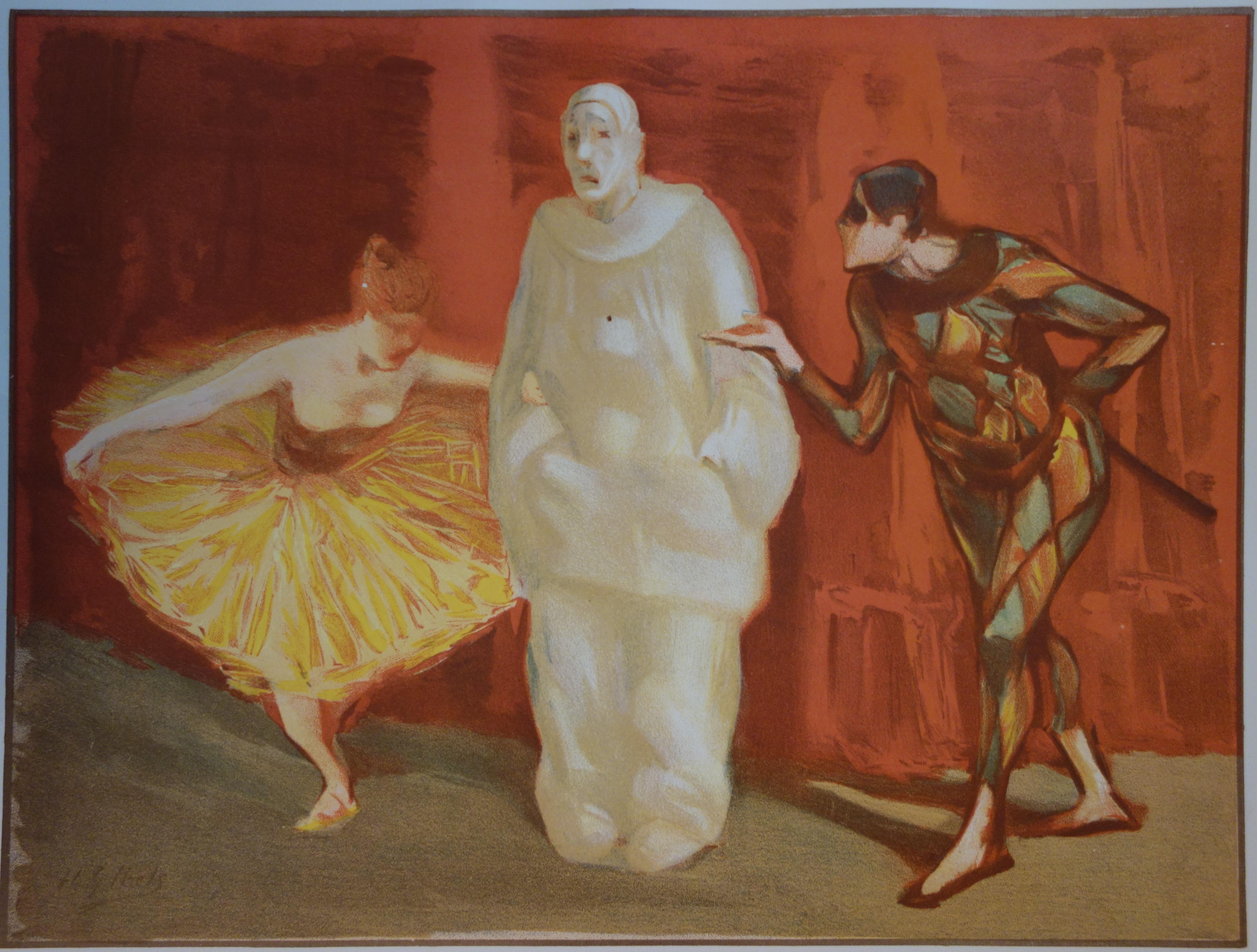 Pantomime : Harlequin and Pierrot - Original Lithograph, 1898 - Print by Henri Gabriel Ibels