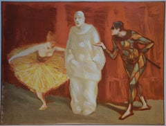 Pantomima: Arlecchino e Pierrot - Litografia originale, 1898