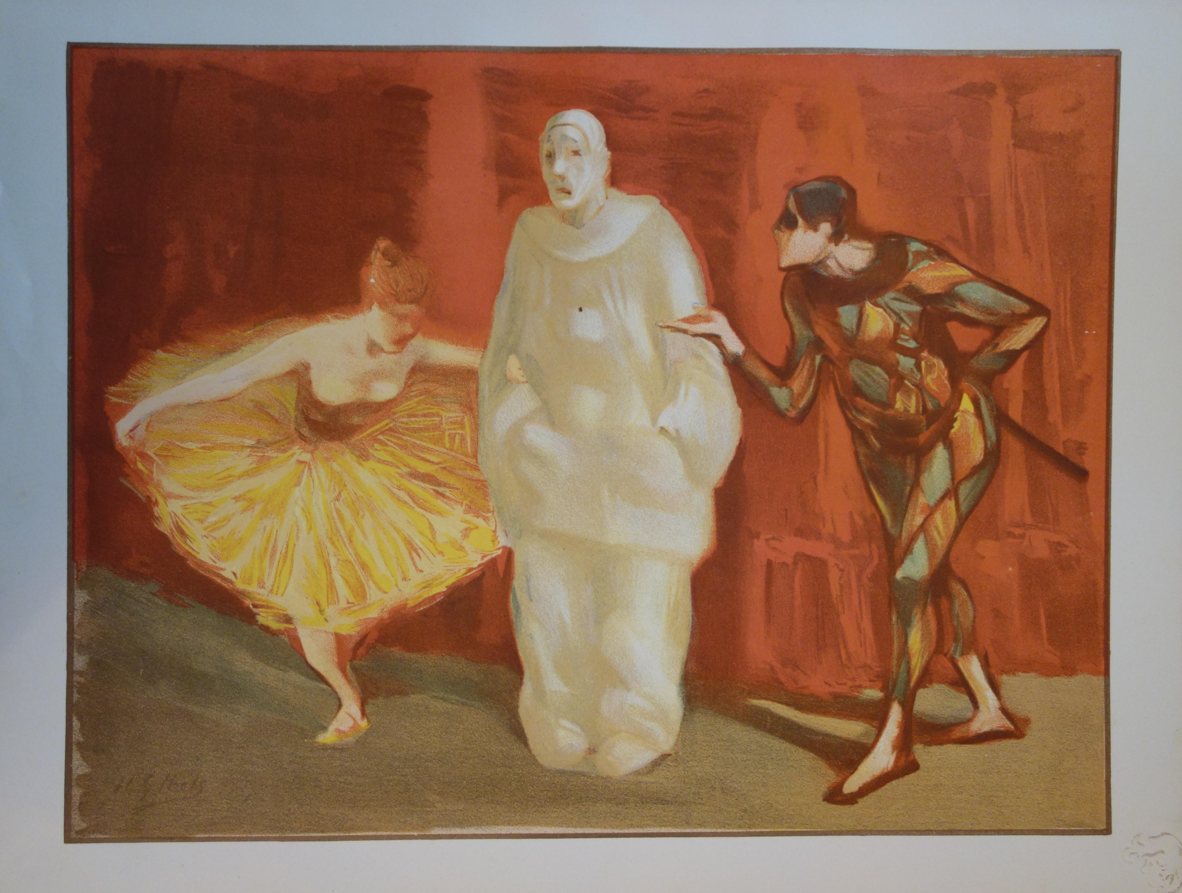 Henri Gabriel Ibels Figurative Print - Pantomime : Harlequin and Pierrot - Original Lithograph, 1898