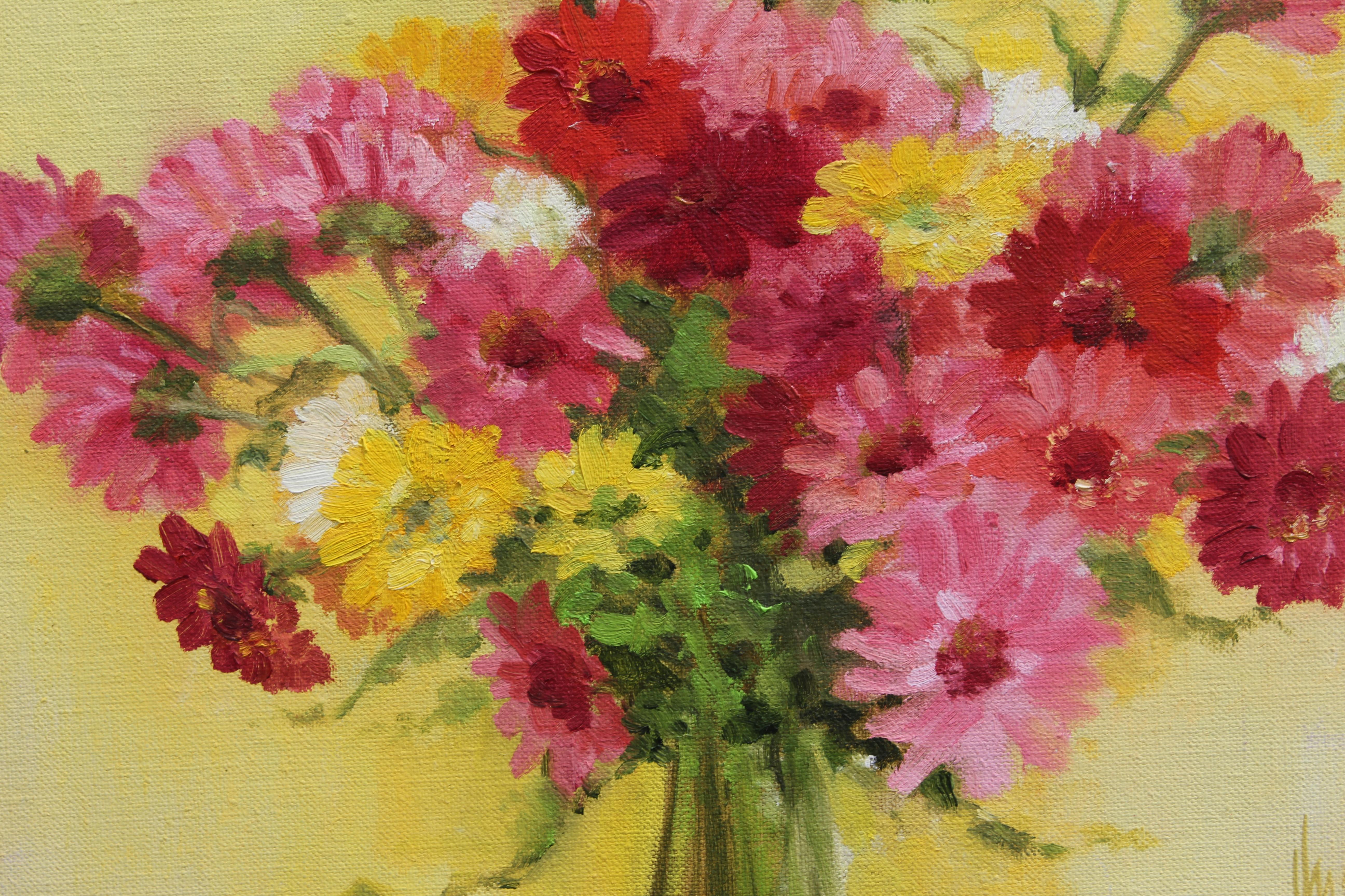 Pink, Red, and Yellow Floral Boquet - Painting by Henri Gadbois