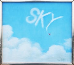 « Sky-Writing Sky » - Peinture abstraite surréaliste de ciel bleu aux tons bleus