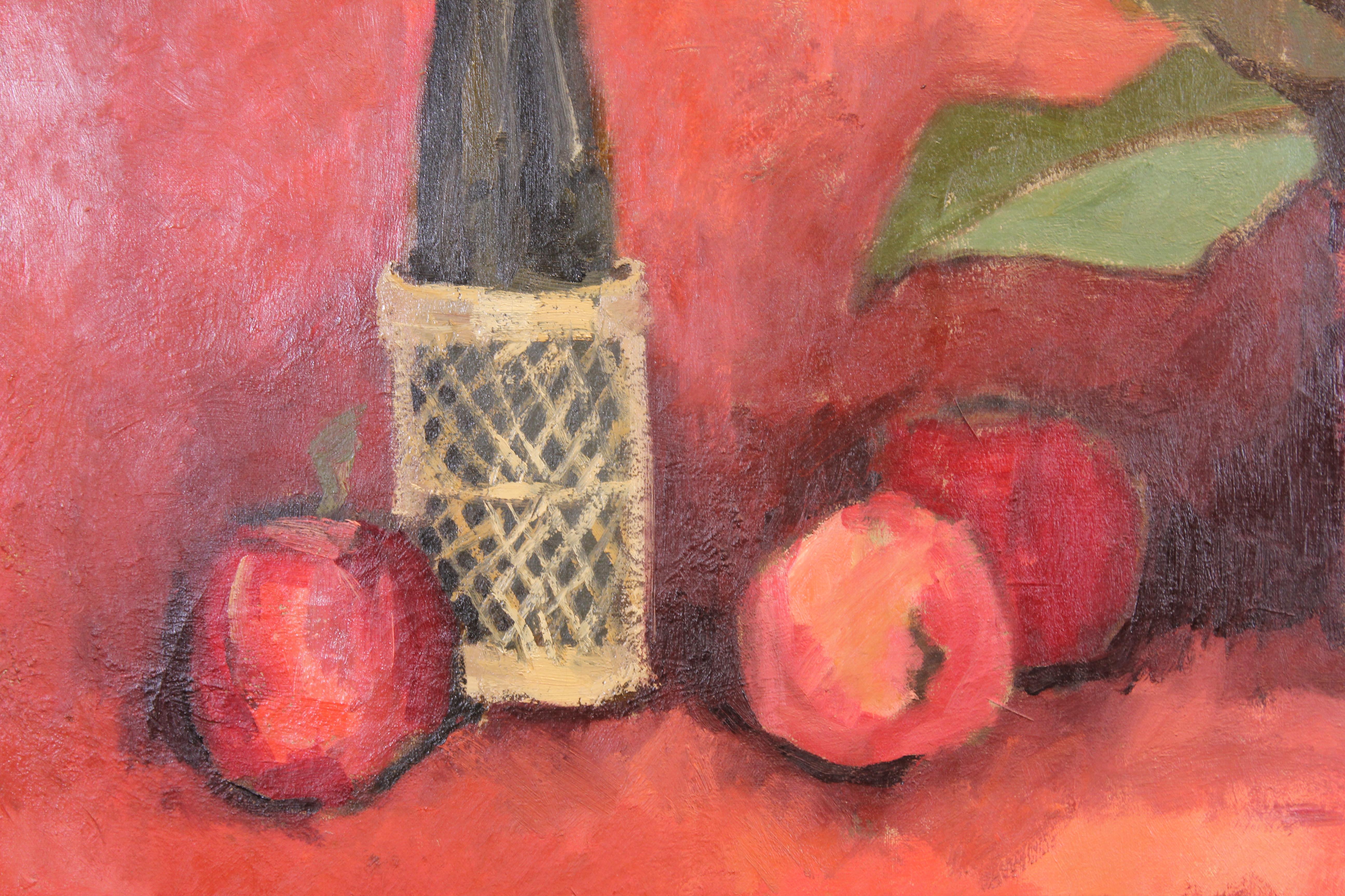 Still Life with Wine Bottle, Apples and Aspidistra (Naturalismus), Painting, von Henri Gadbois