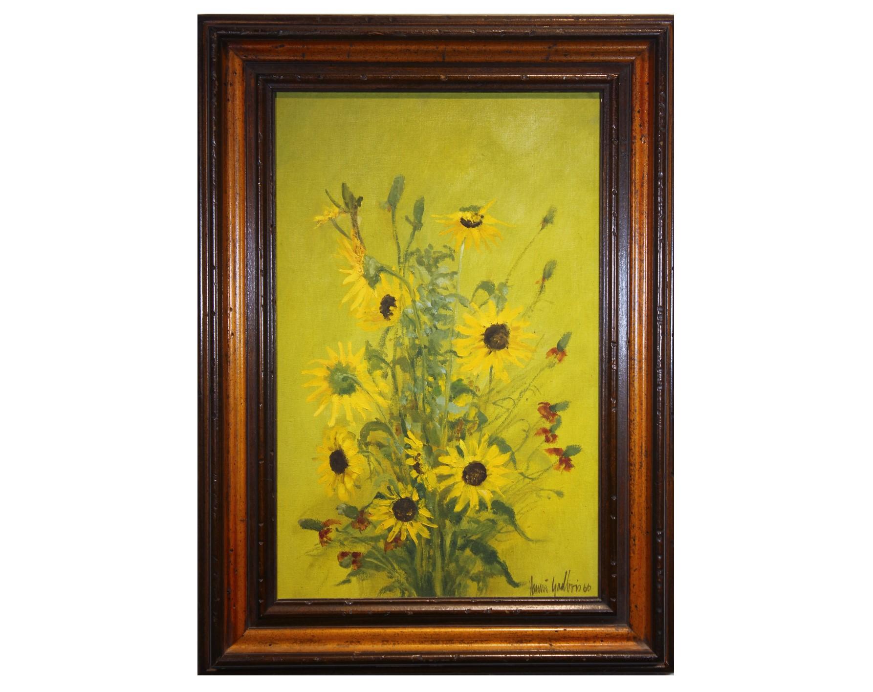 Henri Gadbois Still-Life Painting - Sunflowers with Texas Wildflowers Floral Still Life