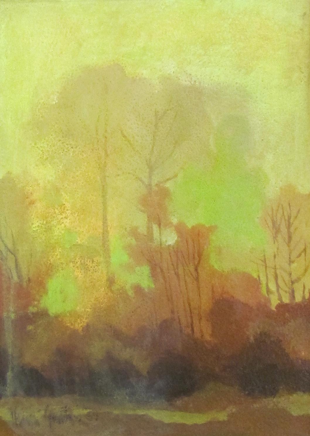 Impressionisit-Landschaft mit Bäumen – Painting von Henri Gadbois