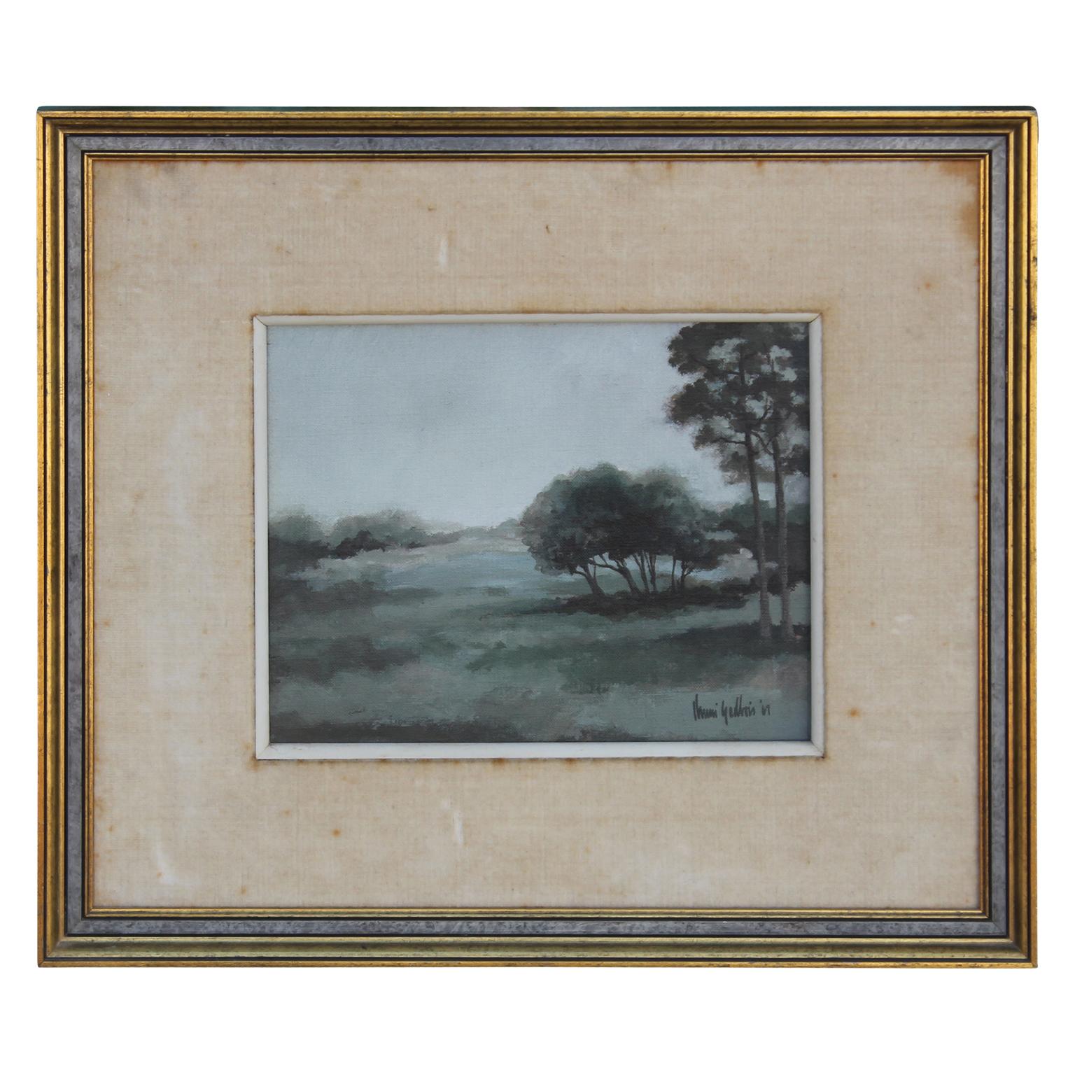 Henri Gadbois Figurative Painting - "Two Pines" Monotonal Landscape