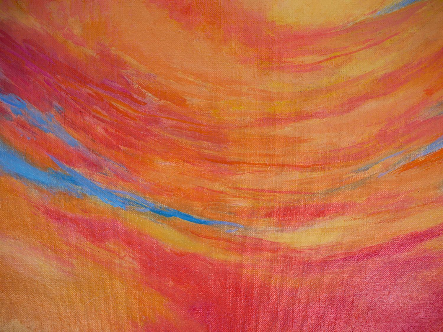 Abstrakt-expressionistische Sonnenuntergang-Landschaft in Blau, Orange und Gelb im Angebot 7