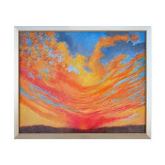 Blue, Orange, and Yellow Abstract Expressionist Sunset Landscape