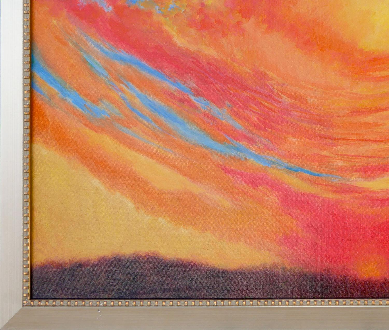 Abstrakt-expressionistische Sonnenuntergang-Landschaft in Blau, Orange und Gelb im Angebot 1