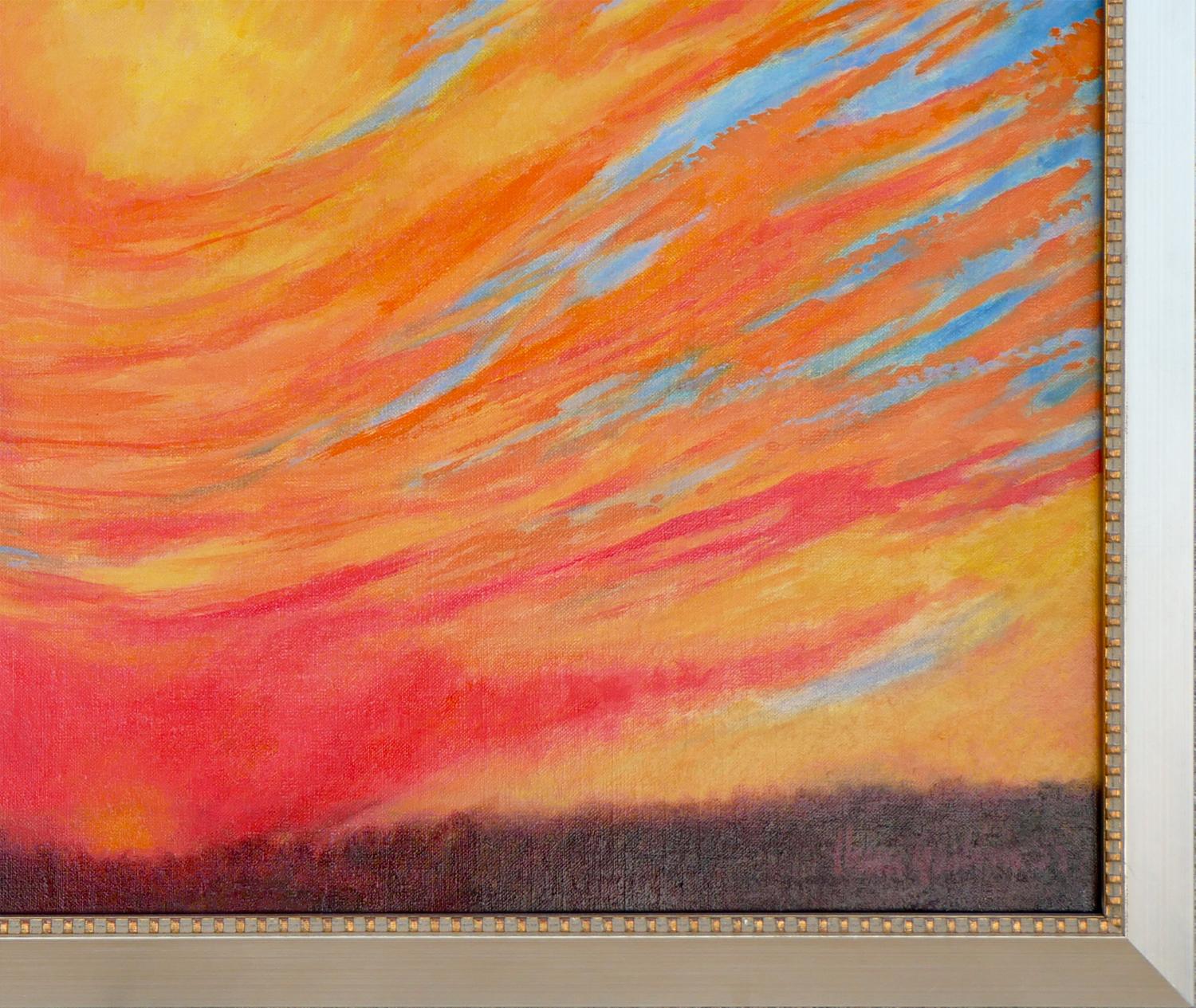 Abstrakt-expressionistische Sonnenuntergang-Landschaft in Blau, Orange und Gelb im Angebot 2