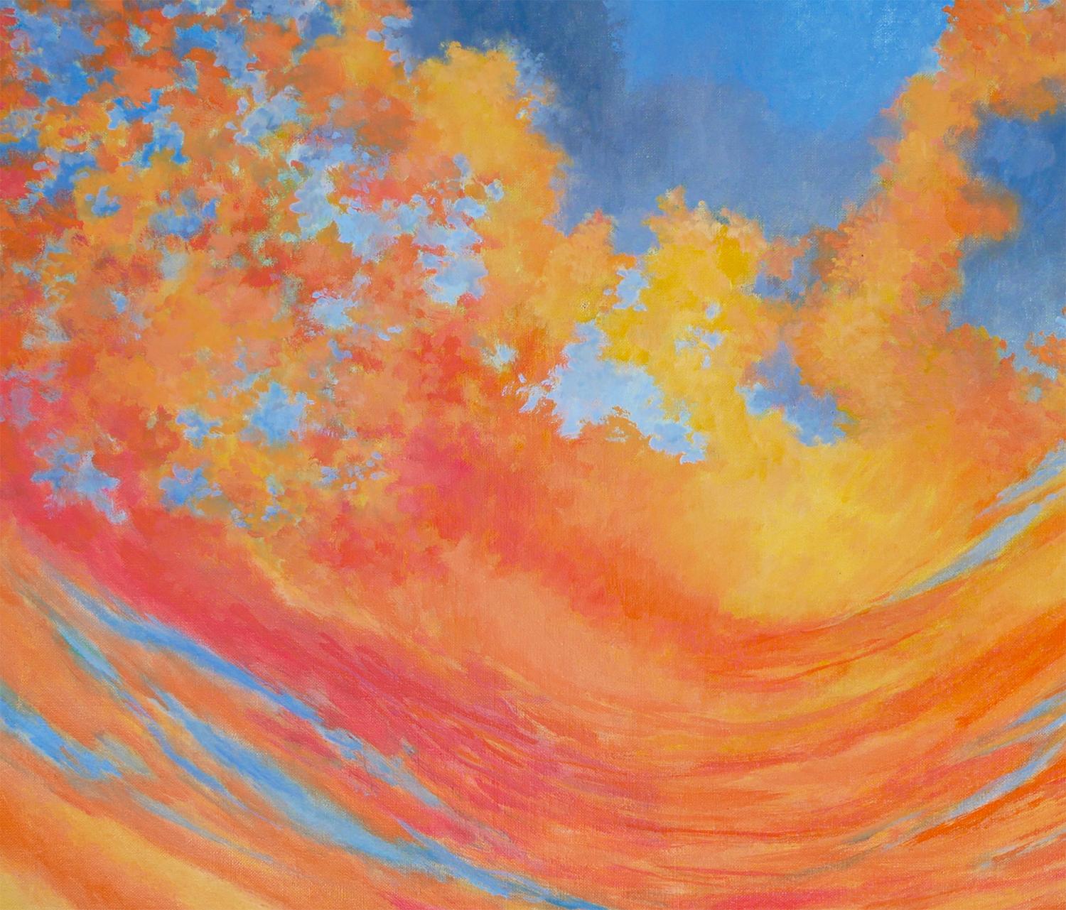 Abstrakt-expressionistische Sonnenuntergang-Landschaft in Blau, Orange und Gelb im Angebot 4