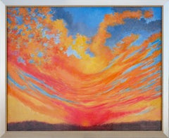 Blue, Orange, and Yellow Abstract Expressionist Sunset Landscape
