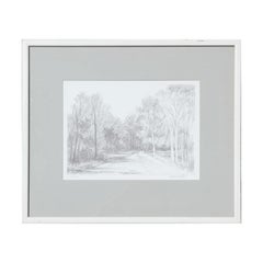 Natürlicher naturalistischer grauer Waldweg-Fotodruck, Probedruck einer abstrakten Bleistiftzeichnung 
