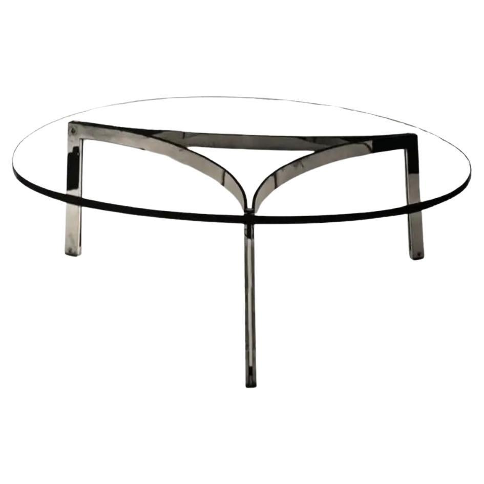 Henri Ganz for Stendig Swiss mirror chrome base round glass top coffee table For Sale
