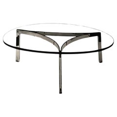 Vintage Henri Ganz for Stendig Swiss mirror chrome base round glass top coffee table