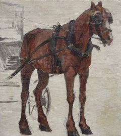 Henri Darien (1864-1926) Horse harnessed to a cab, study for a Parisian scene