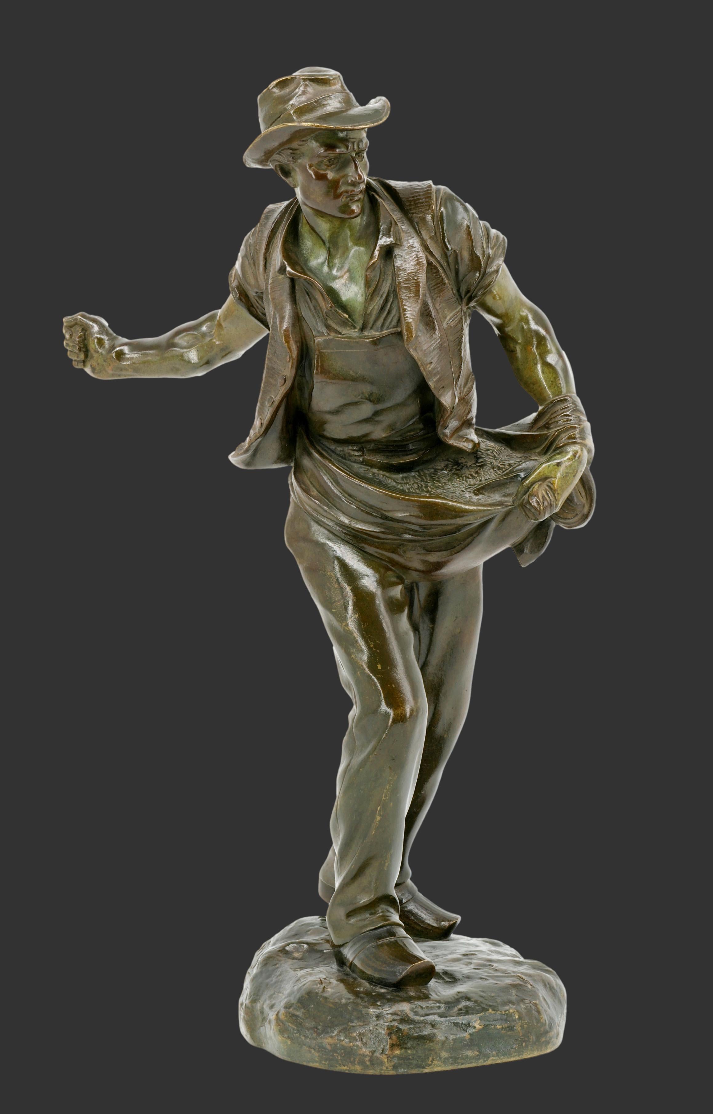 Rare French bronze sculpture by Henri Désiré GAUQUIE (1858-1927), France, ca.1910. The sower. Height : 18.25