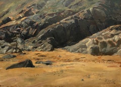 Antique Henri George Chartier, Study Of Rocky Landscape