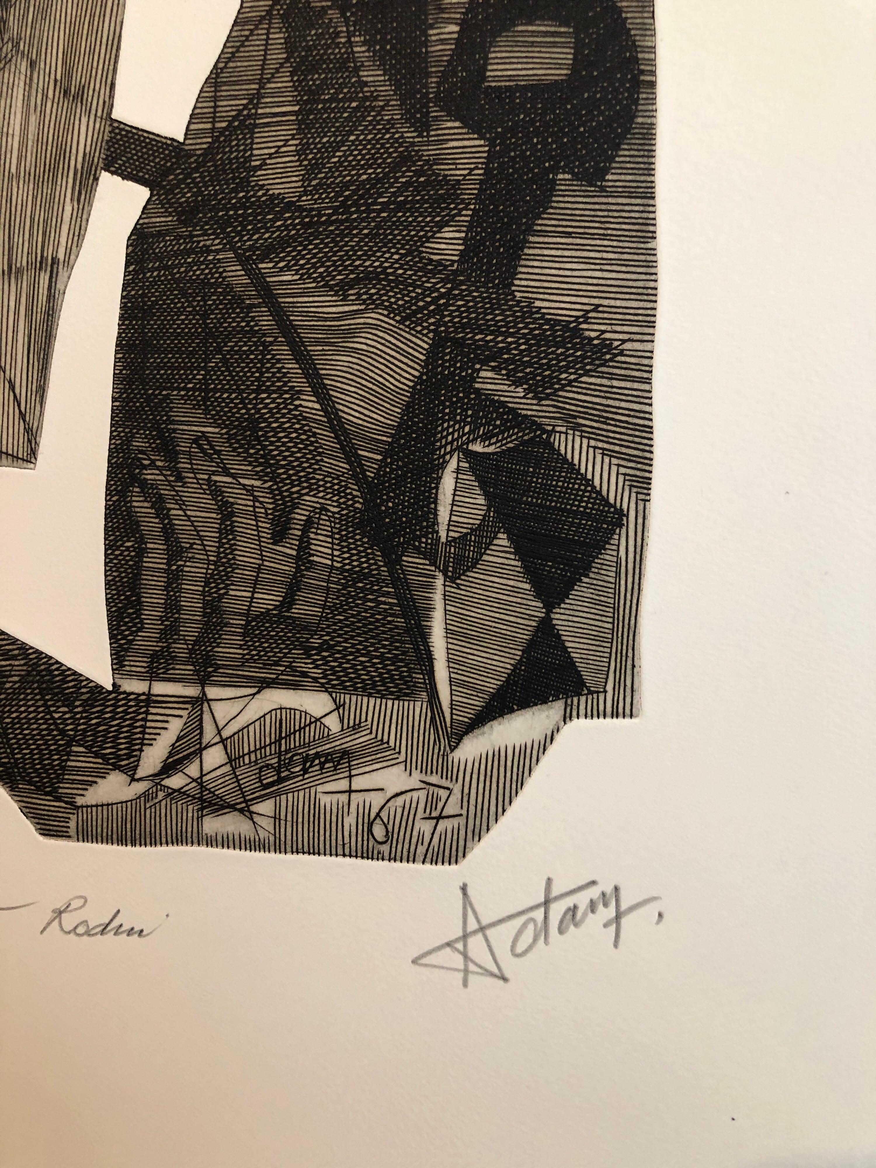 Surrealistische Karborund-Radierung, Homage a Rodin – Print von Henri Georges Adams
