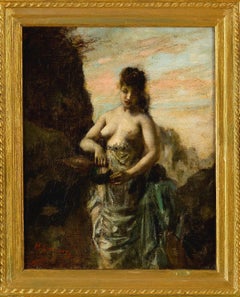 Ritratto d'autore vintage  di Henri Gervex, Studio per una donna. Olio, firmato.