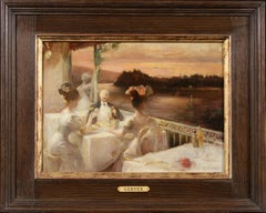 Une soiree au bord de La Seine - Impressionist Figurative Oil by Henri Gervex
