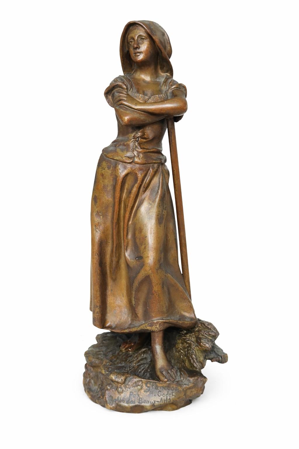 Henri  Godet  Figurative Sculpture - The Gleaner Small Bronze Late 19th Century