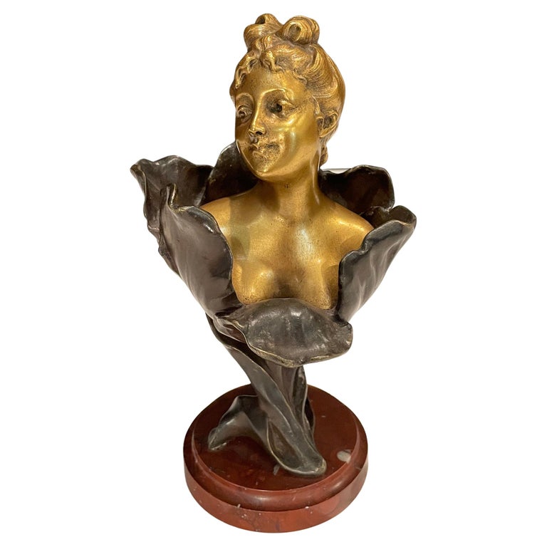 Gilt And Patinated Bronze Bust By Henri Godet “Femme Tulipe” For Sale