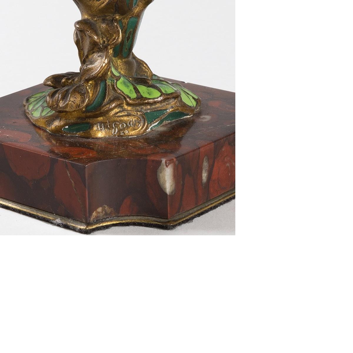 20th Century Henri Godet Enamel and Bronze Sculpture 