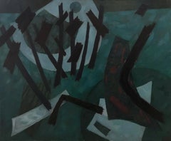 Henri Goetz 'Composition' 1964 Oil on Canvas Abstraction Contemporary Art Green