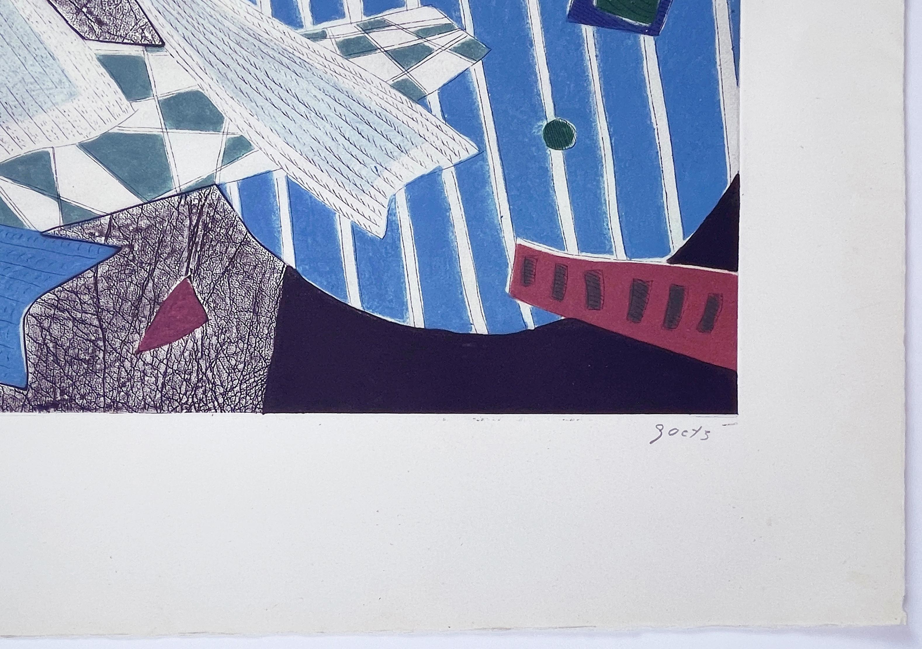 Suite de quatre tirages d'Henri Goetz, abstrait, géométrique et surréaliste coloré en vente 9