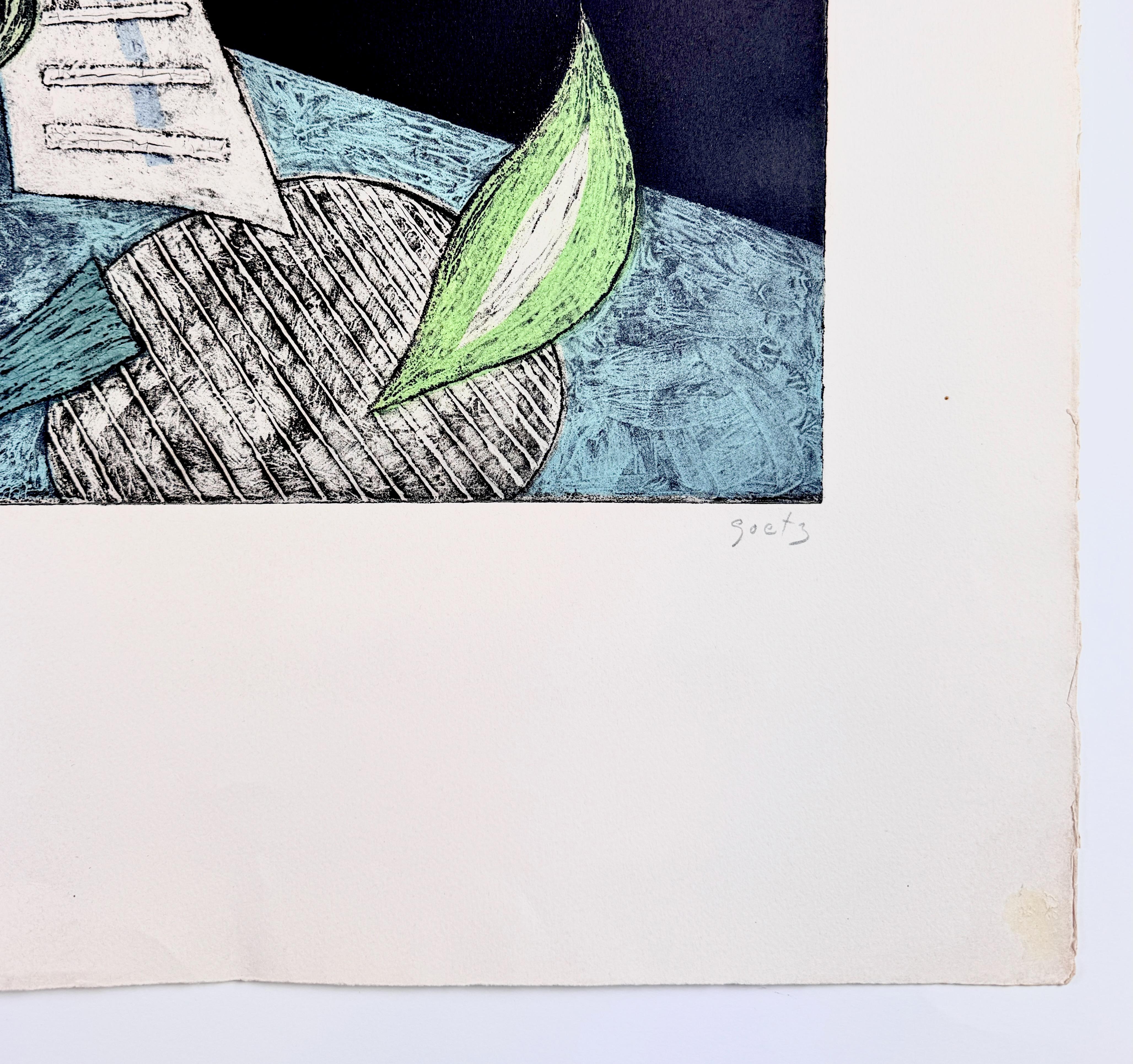 Suite de quatre tirages d'Henri Goetz, abstrait, géométrique et surréaliste coloré en vente 10