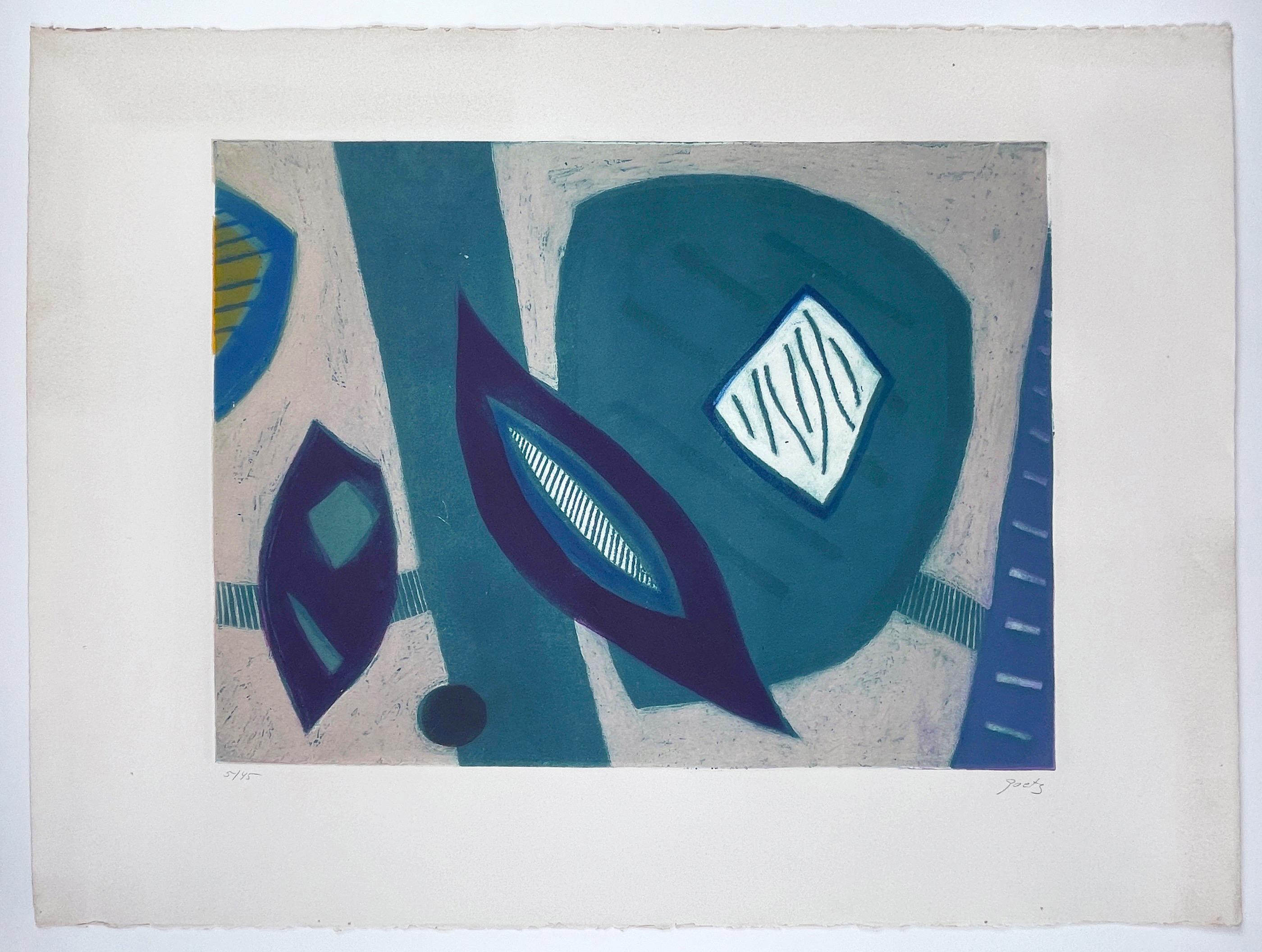Suite de quatre tirages d'Henri Goetz, abstrait, géométrique et surréaliste coloré en vente 7