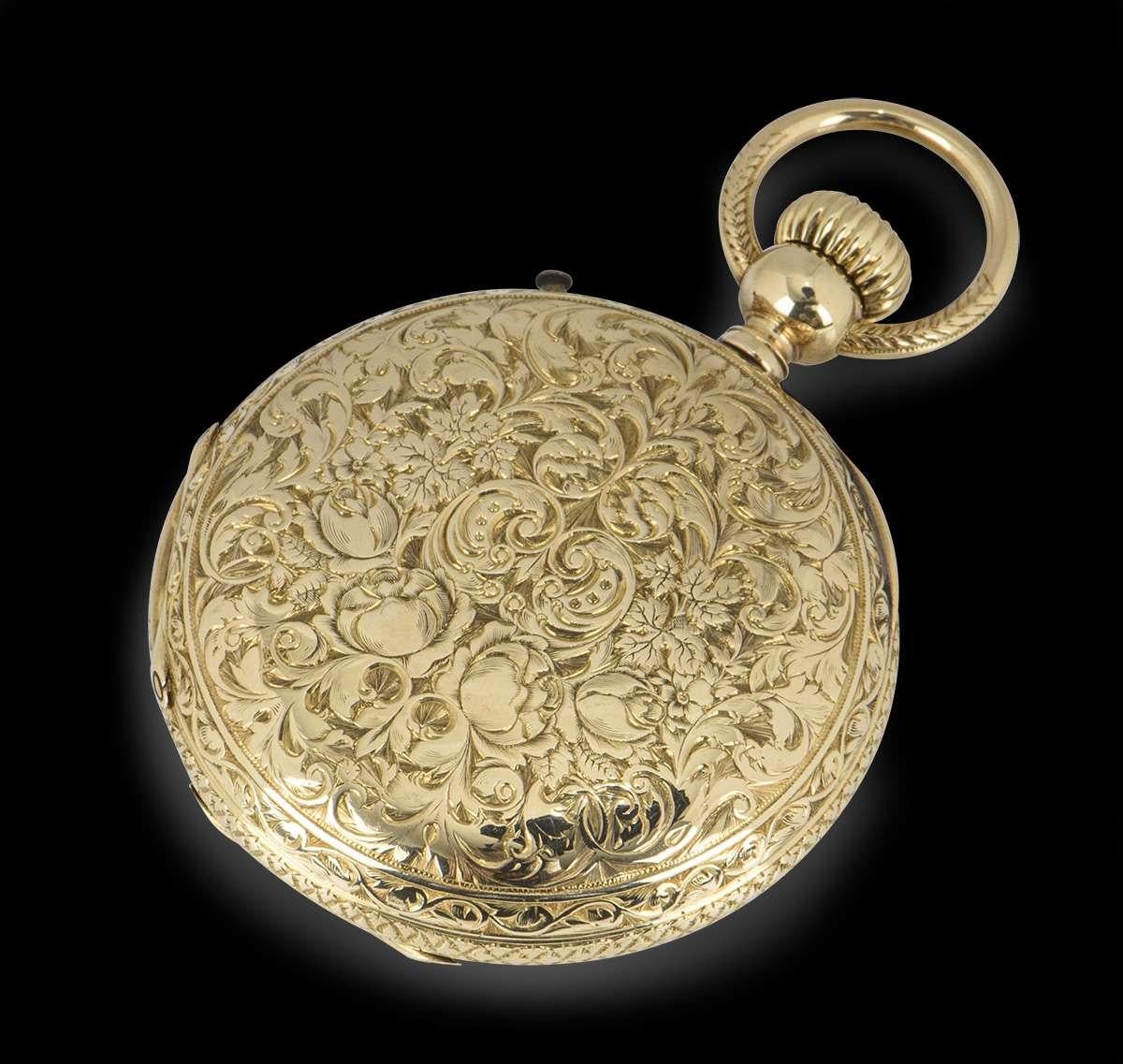 Henri Grandjean & Co. Full Hunter Pocket Watch 18k Yellow Gold Silvered Dial 1