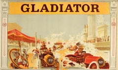 Original Antikes Werbeplakat Gladiator Automobile Cycles Henri Gray Auto