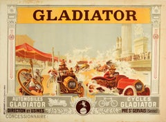 Original Antikes Werbeplakat Gladiator Automobile Cycles Henri Gray Auto