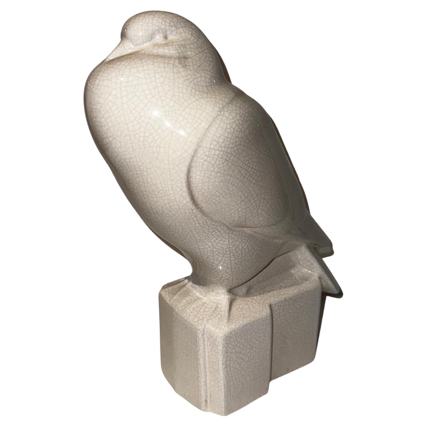 Henri Guingot Saint Clement France White Crackle Ceramic Dove For Sale