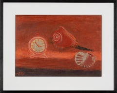 Coquillage et réveil en rouge von Henri Hayden - Stilleben Malerei