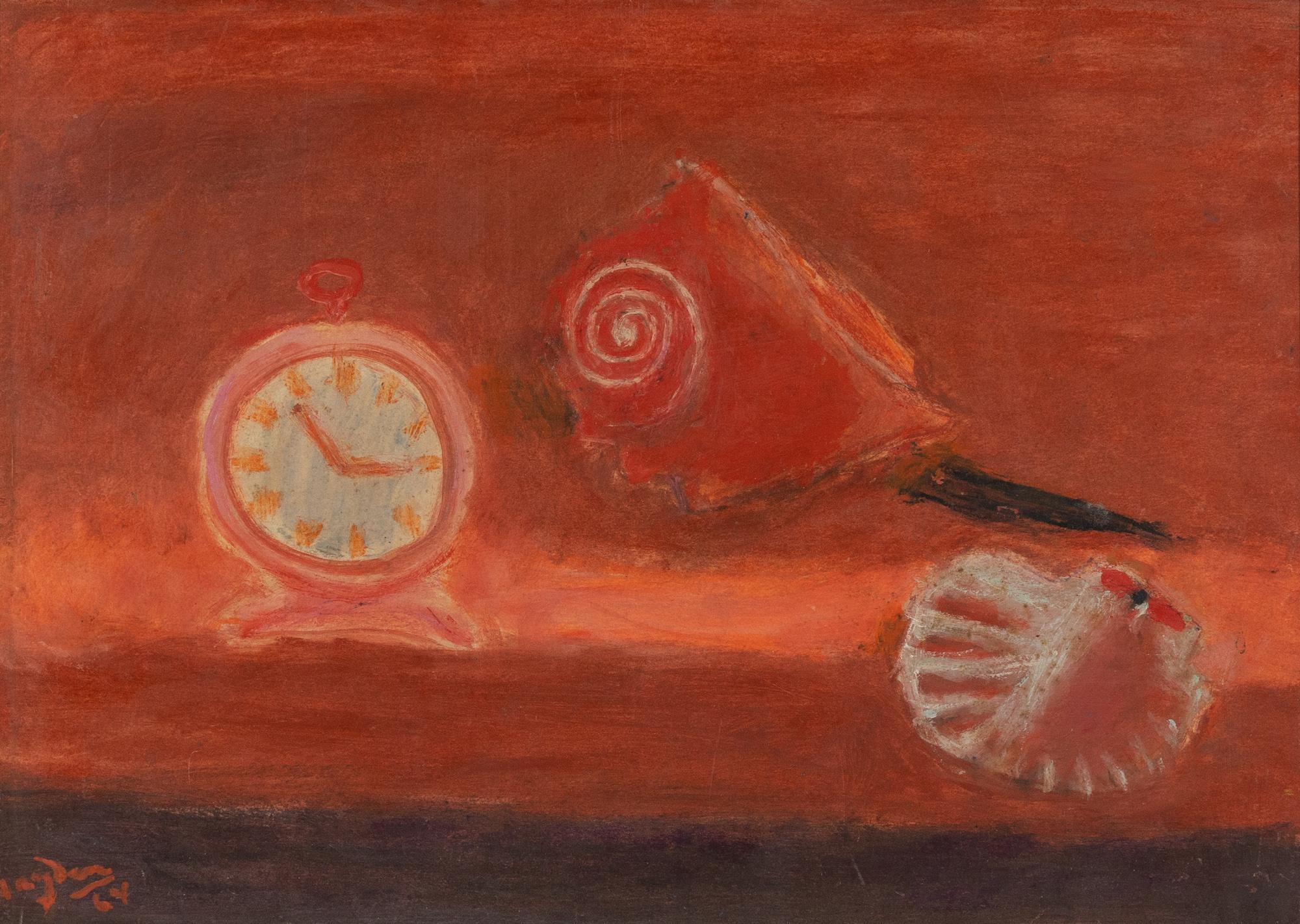Coquillage et réveil en rouge par Henri Hayden (1883-1970)
Huile sur papier posé sur isorel
33,5 x 46 cm (13 ¹/₄ x 18 ¹/₈ pouces)
Signé et daté en bas à gauche, Hayden 64

Cette œuvre est accompagnée d'un certificat d'authenticité de Laurence Le