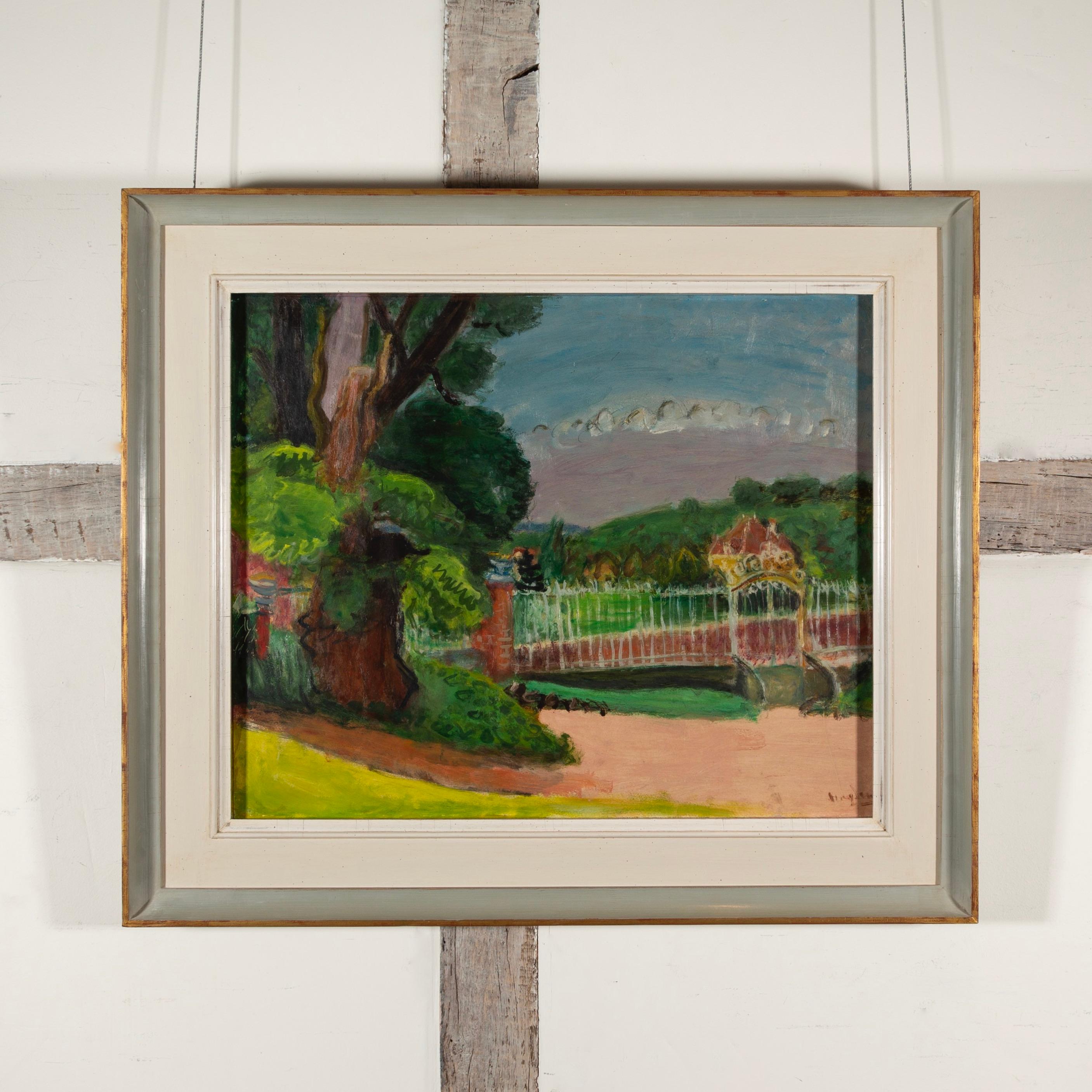 Jardin a Triel (Seto), 1948 - Paisaje al óleo con parque, árboles y verde - Painting de Henri Hayden