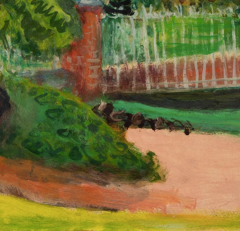 Jardin a Triel (Seto), 1948 - Paisaje al óleo con parque, árboles y verde en venta 2