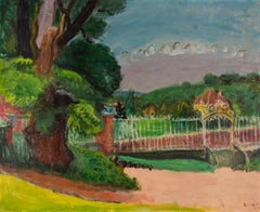 Jardin a Triel (Seto), 1948 - Paesaggio dipinto a olio con parco, alberi e verde